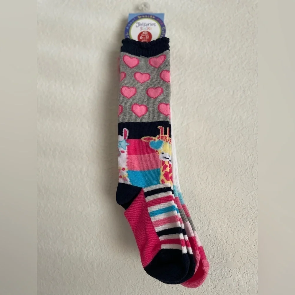 Jefferies Socks Pink Heart and Stripe Kids Socks size XS Shoe Size 6-11 NWT